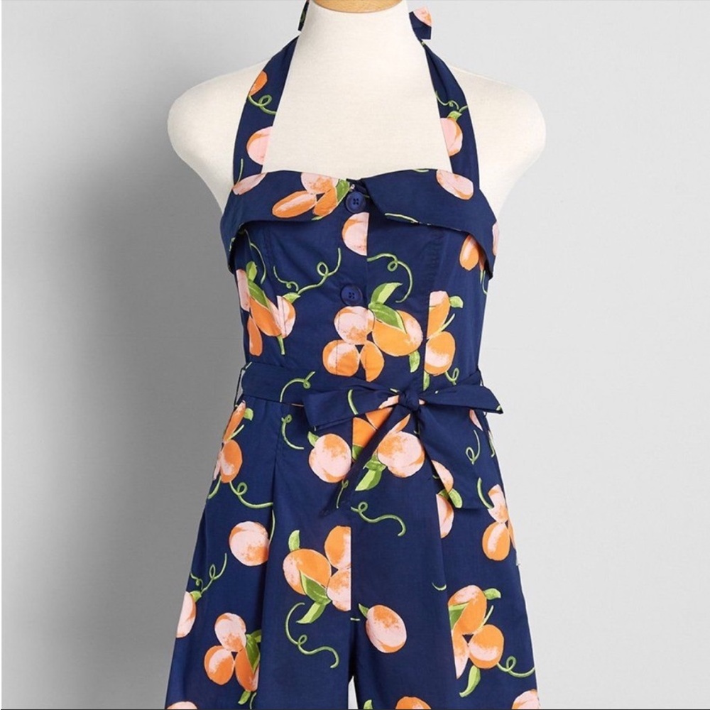 ModCloth Peaches Fruit Vintage Pinup Romper One Piece Jumpsuit New Large